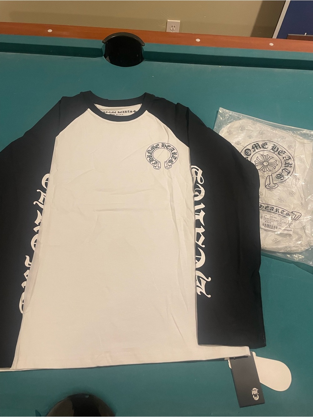 Chrome Hearts White Body Black Sleeve Long Sleeve Raglan with Gothic Logo